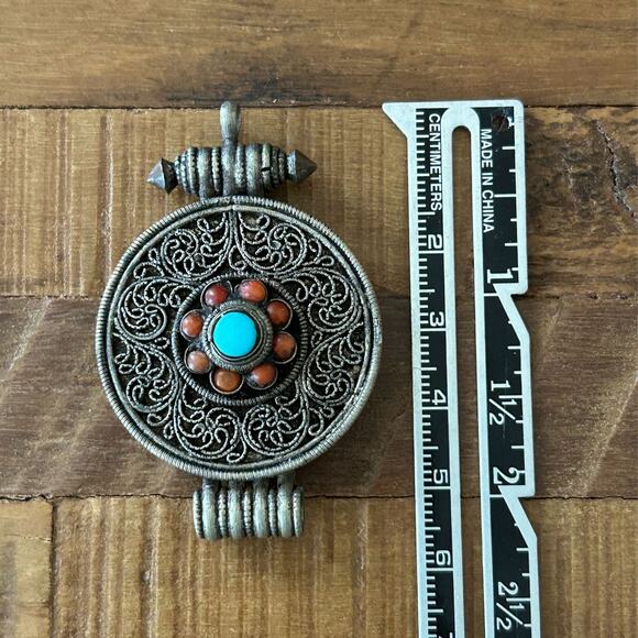 Vintage Tibetan Gau Prayer Box Amulet – Mixed Metal Pendant, Boho Tribal Jewelry - Picture 3 of 7